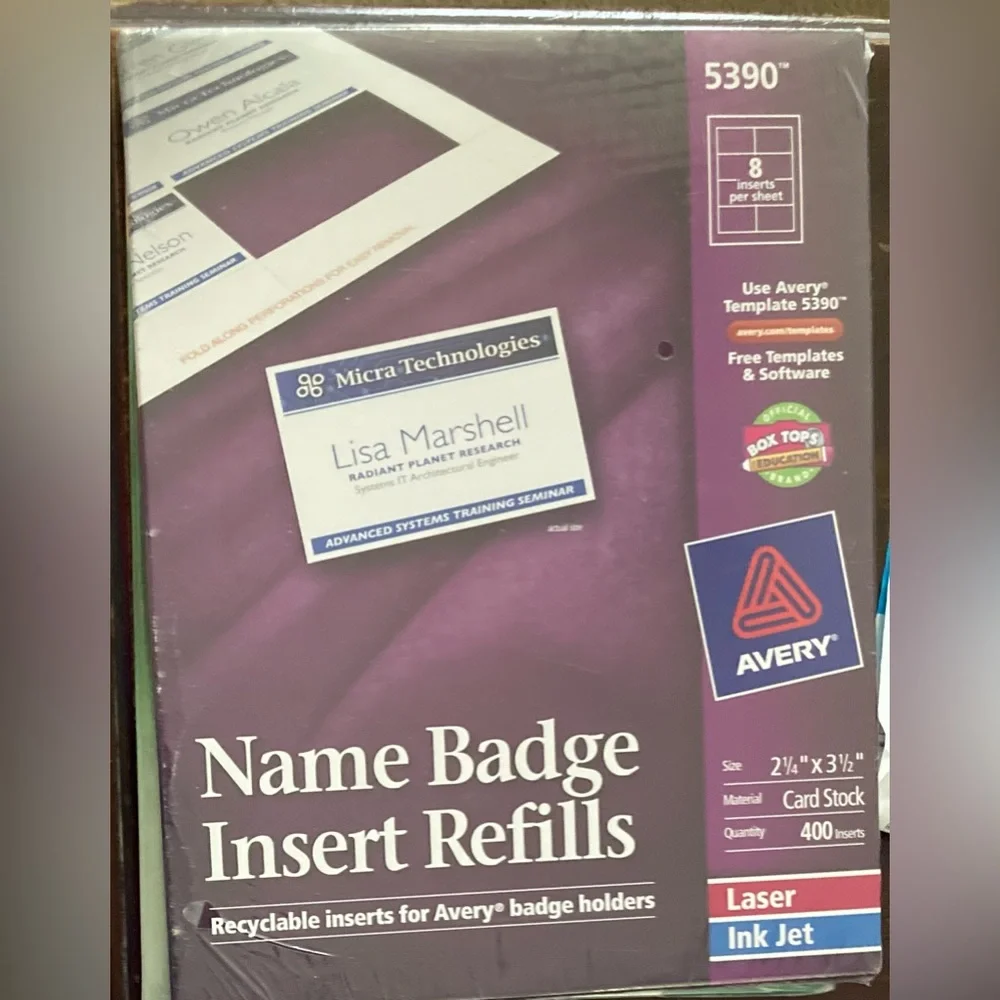Avery 5390 400 Name Badge Insert Refills New and sealed
